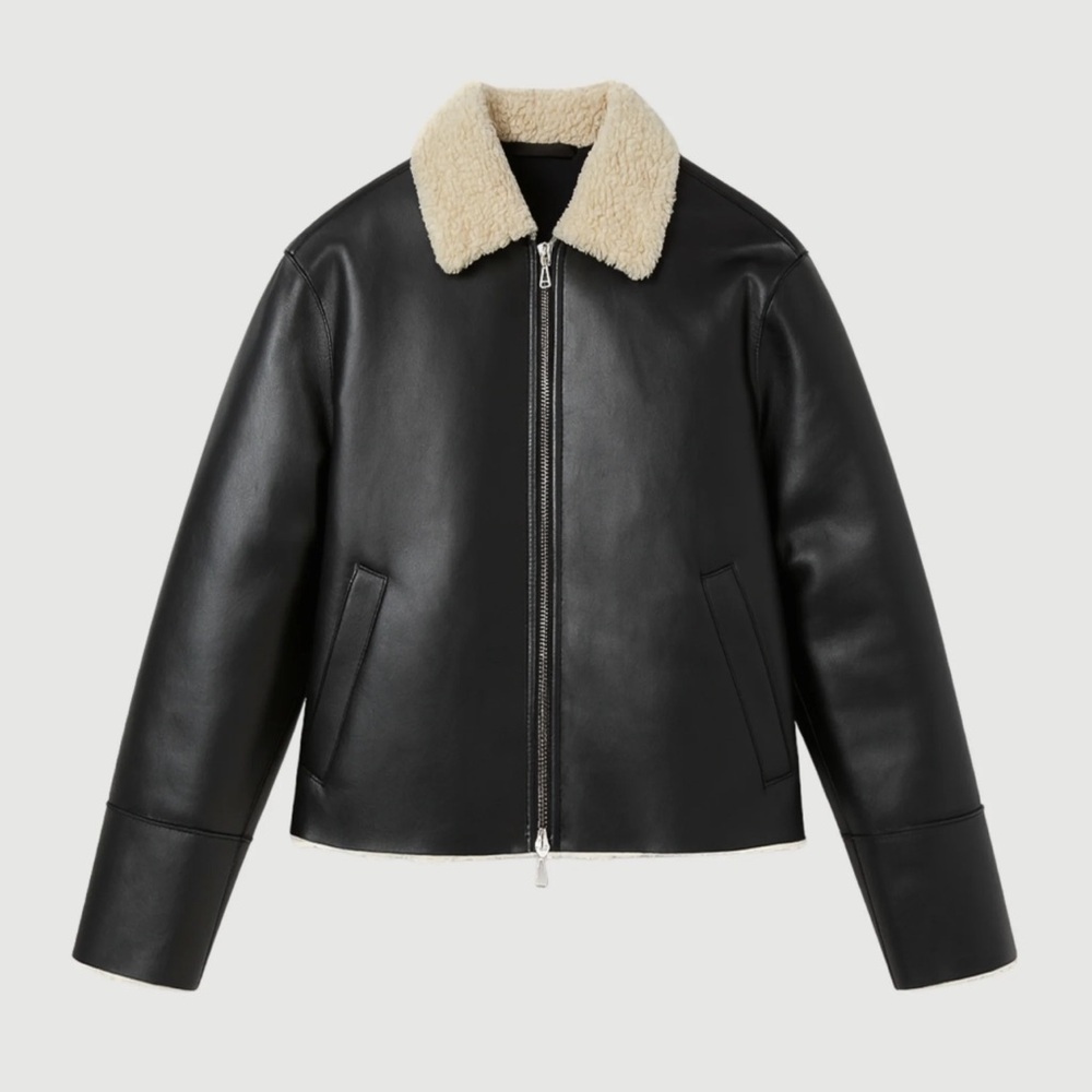 Modern Citizen Black Leather Jacket with Shearling Lining and Collar
